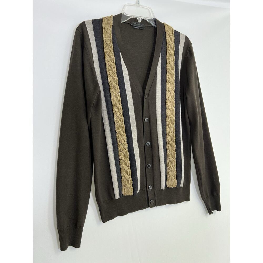 Prada Men’s Cable Knit Cardigan Sweater Size 50‎ US M Brown Wool Cashmere - Picture 11 of 16